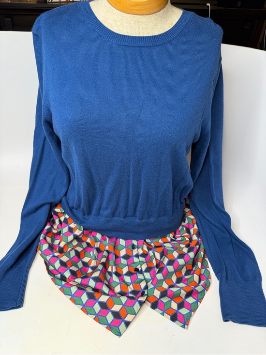 The Limited Dresses & Skirts - The Limited Blue Knit Top with Multicolor Geometric Skirt Set